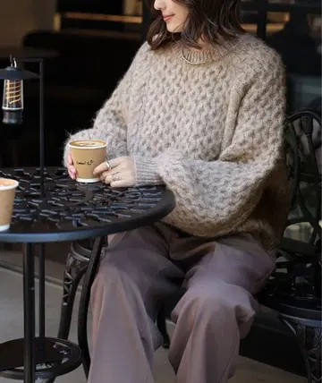 [ 미사용 새상품 ] 봉쥬르 사간 / 허니콤 믹스 볼륨 니트