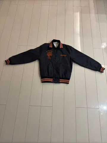 70s 80s USA 풀스냅 나일론 바시티 자켓 블랙 오렌지