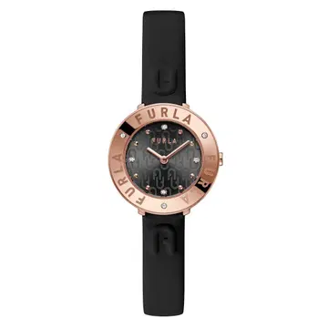 FURLA 시계 로즈 골드 블랙 가죽