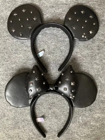 디즈니 머리띠 미키 미니 스터드 블랙 가죽 페어 세트