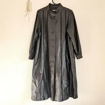 블랙 가죽 롱 코트 소가죽 빈티지 구제 의류 레어 일본제 레트로