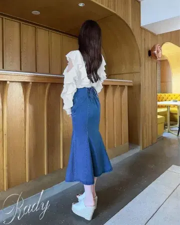 [ Rady ] 레이스업 머메이드 플레어 스커트 데님 스커트