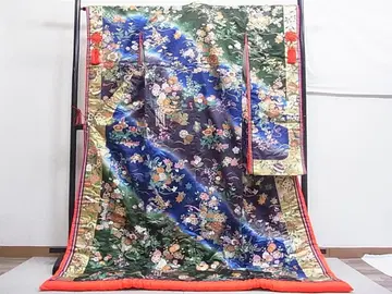 기모노 유이 시키우치카케 실 차 꽃 문양 금은 채색 폴리에스테르 187