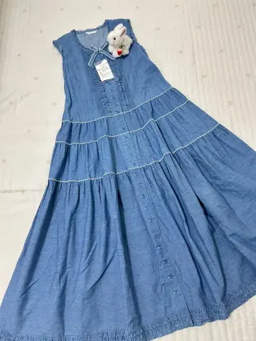 핑크하우스 바지 원피스 슬리브리스 면 로우 피코프릴 리본