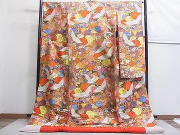 기모노 유이 이로 우치카케 당금직 비학꽃 문양 금은사 순수 실크 186