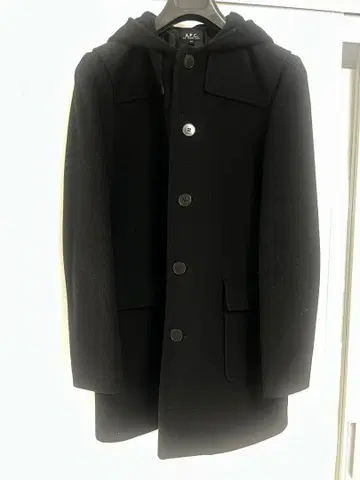 컨디션 최상 A.P.C. 후드 부착 울 코트 XS 블랙