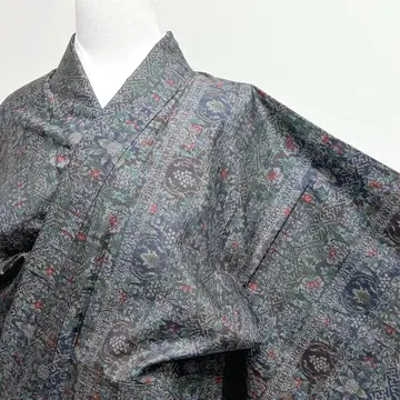 코몬 오시마 명주 세로 줄무늬 포도 당화 사야형 기모노 043k d