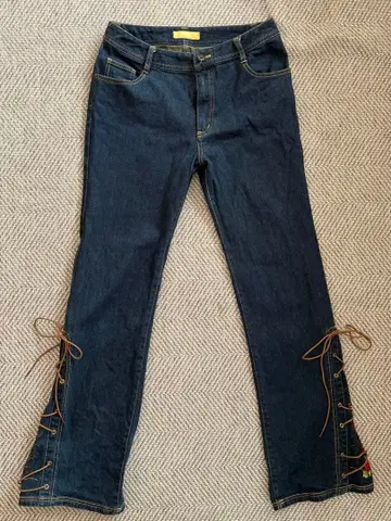 핑크 하우스 부츠컷 데님 장미 자수 L