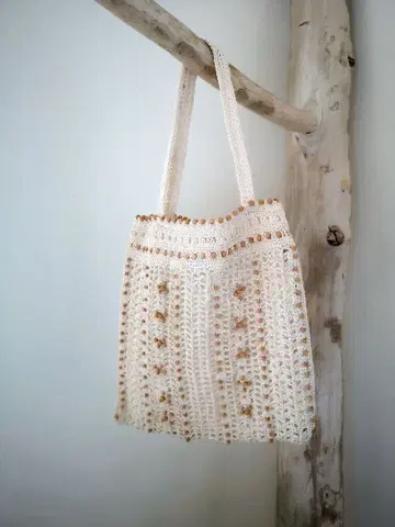 JAMIN PUECH 아이보리 우드비즈 바스켓백