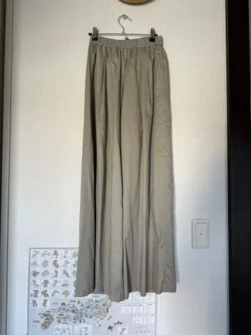 베이지 와이드 팬츠 허리밴딩