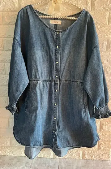 새상품급 CHIPIE 데님 셔츠 코트 원피스 프리 사이즈