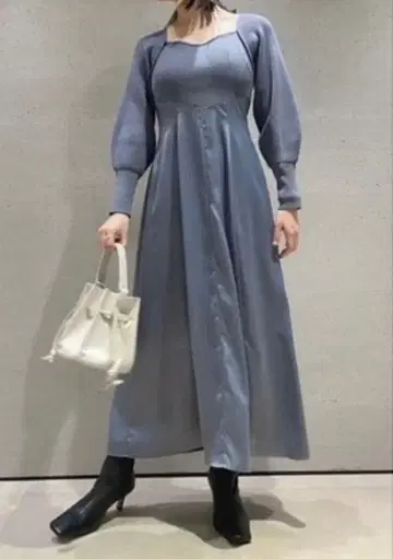 [미사용 택 포함] FRAY I.D 스퀘어 넥 콤비 원피스