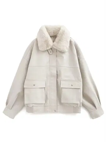 GRL 퍼 달린 옷깃 2Way 가죽 자켓 아이보리 [kd89]