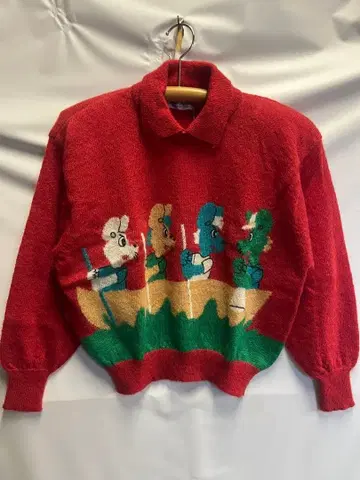 미사용 애니멀 카라 부착 니트 쇼와 레트로 정가 35000엔