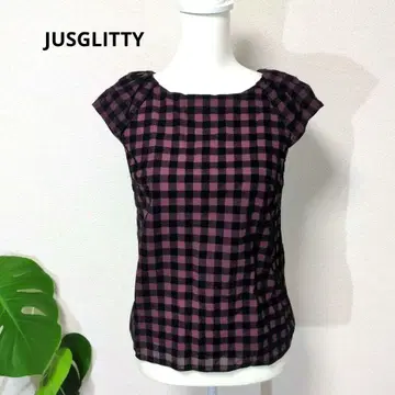 JUSGLITTY 저스길리티 슬리브리스 블랙 보라색 체크 셔츠 사이즈 1