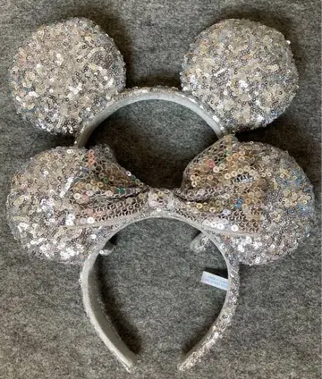 디즈니 머리띠 스팽글 리본 실버 미키미니 페어