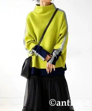 antiqua 더블 자카드 배색 니트 라임