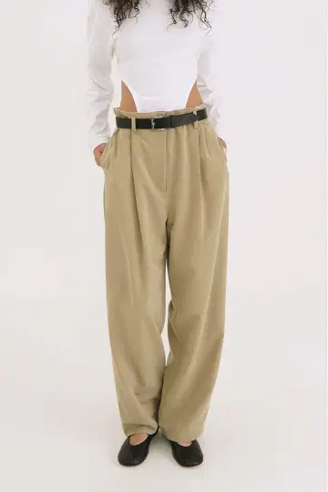 CLANE WAIST BELT DAD PANTS BEIGE