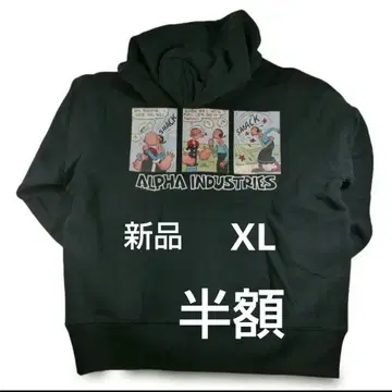 반값 블랙 XLALPHA INDUSTRIES 뽀빠이 코믹 후드티