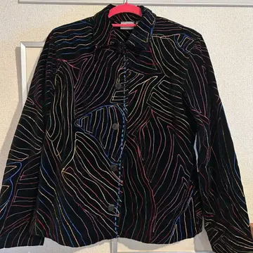 빈티지 컬러풀 자수 블랙 긴팔 셔츠