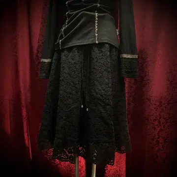 ozz풍 아카이브 블랙 전체 레이스 플레어 스커트 고딕 v계 펑크 y2k