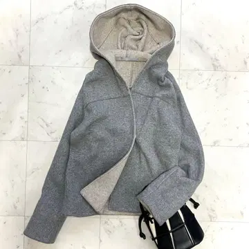 새상품급 띠어리 럭스 울 혼방 후디드 코트 그레이 넉넉한