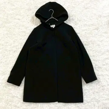 이카 ikka 세미 롱 코트 노카라 코트 블랙 M 후드 부착