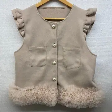 베이지 프릴 소매 베스트 여성스러움