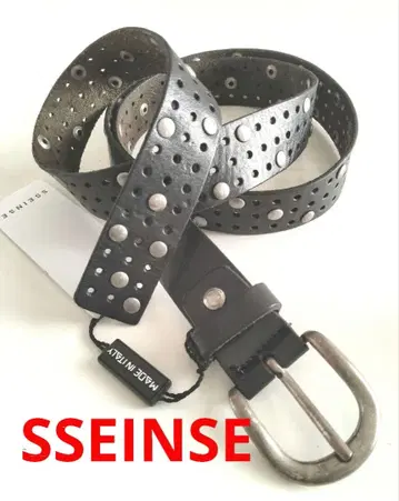 SSEINSE 블랙 레더 벨트 스터드 펀칭