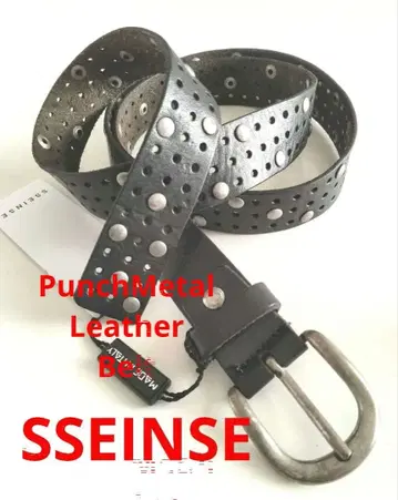 SSEINSE 블랙 레더 벨트 스터드 펀칭