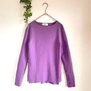 MACHATT 마차트 새상품급 소매 버튼 리브 울 니트 퍼플