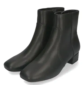 블랙 지퍼 달린 숏부츠 LL 스퀘어토 플레인 숏부츠