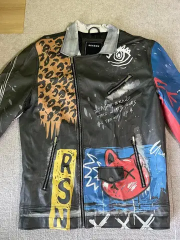 REASON 아트 프린트 가죽 자켓