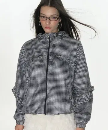 크랭크 체크 프릴 윈드브레이커 아우터