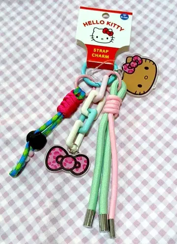 미사용 새상품 산리오 일광화상 키티 스트랩 참 레오파드 무늬 리본