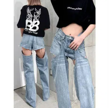 24SS GYDA 하이웨스트 레이어드 디자인 2WAY 데님 팬츠