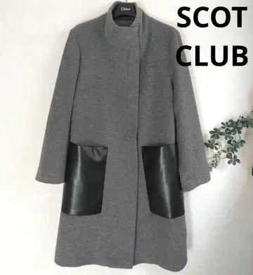 [ 스콧 클럽 ] 스탠드 카라 집업 롱 코트 가죽 느낌 포켓
