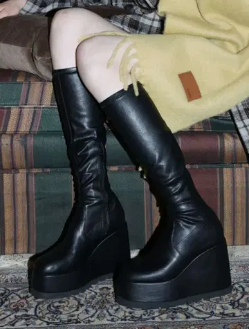 순간 보정 부츠 롱 청키힐 부츠 EVRIS