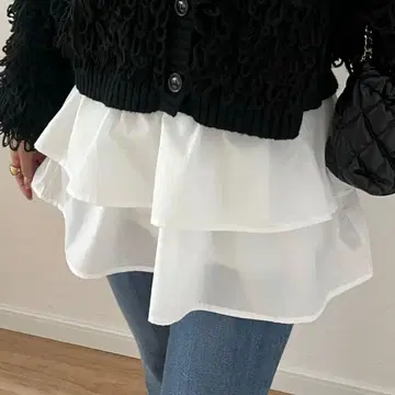 프릴 디자인 화이트 스커트 프로즈 베일 레이어드 프릴 미니 스커트