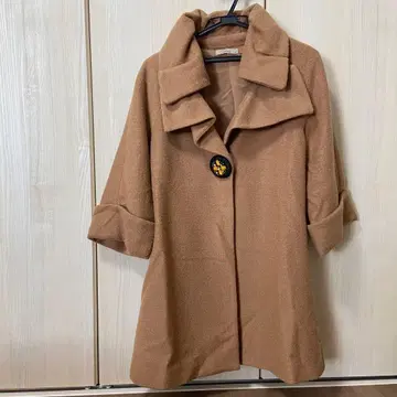 브라운 울 코트 프론트 버튼 포함