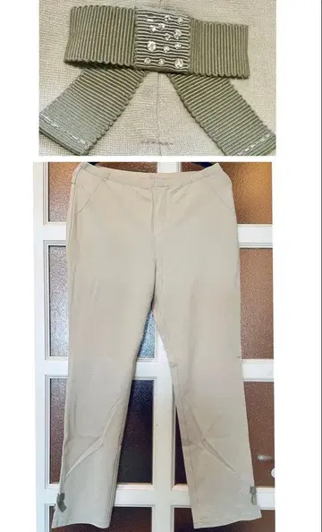 로즈 티아라 스트레치 밑단 리본 스트레이트 팬츠 42