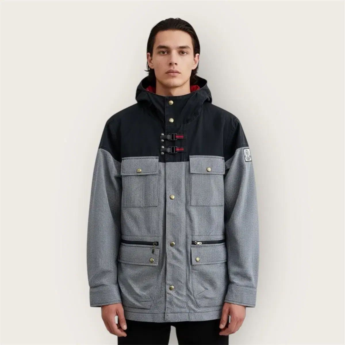 2/ Moncler Gamma Blue Gold Button Shell Hoodie Jacket