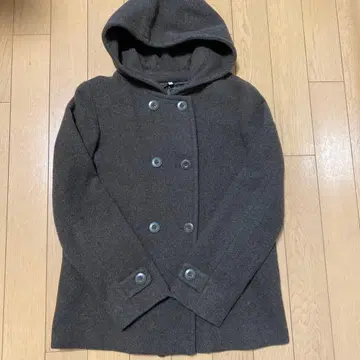 후드 부착 짙은 갈색 코트 L MUJI