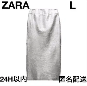 ZARA 자라 메탈릭 펜슬 스커트 타이트 스커트 실버 L