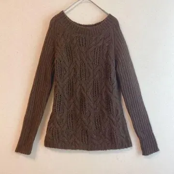 (L) 고급 알파카 100% 시스루 짜임 케이블 니트 스웨터 브라운