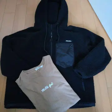 MILK FED. 보아 자켓 보아 후드티 블랙 베이지 T셔츠 세트