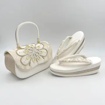 럭셔리 비즈 펄 자수 니시진 오비지 후리소데 백 조리 세트 아이보리