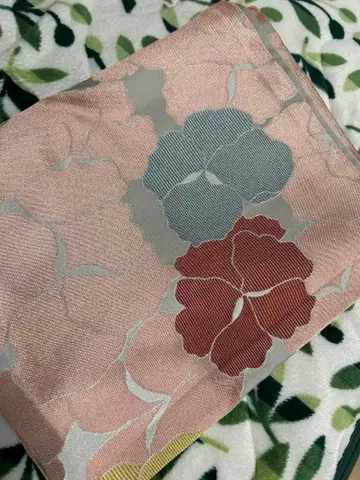 나고야 오비 꽃무늬 핑크 빨간색 파랑 실버