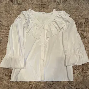 USA제 빈티지 화이트 프릴 5부 소매 블라우스