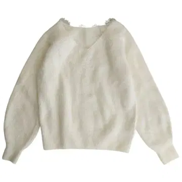 새상품급 FRAY I.D 레이스 트리밍 V넥 풀오버 폭스 라쿤